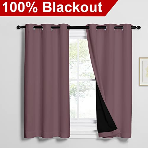 Image of NICETOWN 100% Blackout Curtains 54 inches Long, Double-Deck Completely Blackout Window Treatment Thermal Insulated Lined Drapes for Small Window (Dry Rose, 1 Pair, 42 inches Width Each Panel)