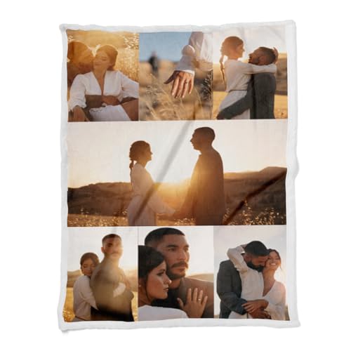 ZPUBLI+ Manta Personalizada con Foto y Texto. Manta Collage. Manta sofá y Cama. Regalo Original de Navidad, cumpleaños, Aniversarios, San Valentín, papá, mamá, Regalo para Parejas. (7 Fotos, 105x75)