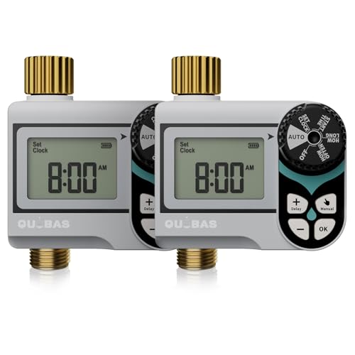 [2 Pack] QUOBAS Low Pressure Water Timer for Garden Hose, Automatic Sprinkler Timer with Brass Inlet