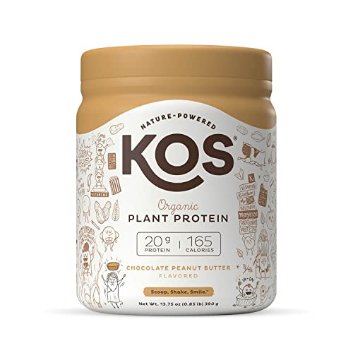 KOS Organic Plant Based Protein Powder, Chocolate Peanut Butter - Delicious Vegan Protein Powder - Gluten Free, Dairy Free & Soy Free - 0.85 Pounds, 10 Servings