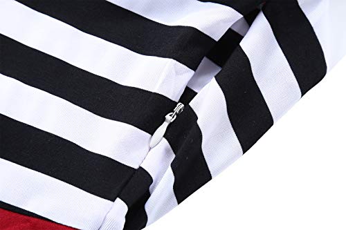 Image of BI.TENCON Women's Striped Pleated Casual A-Line Dresses Knee Length with Pockets