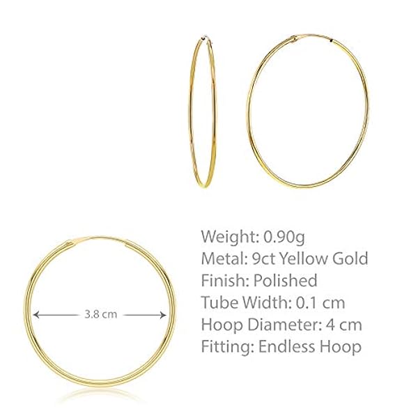 Carissima Gold Pendientes de Aro Arracadas Lisa de Oro Amarillo 9 Quilates para Mujer