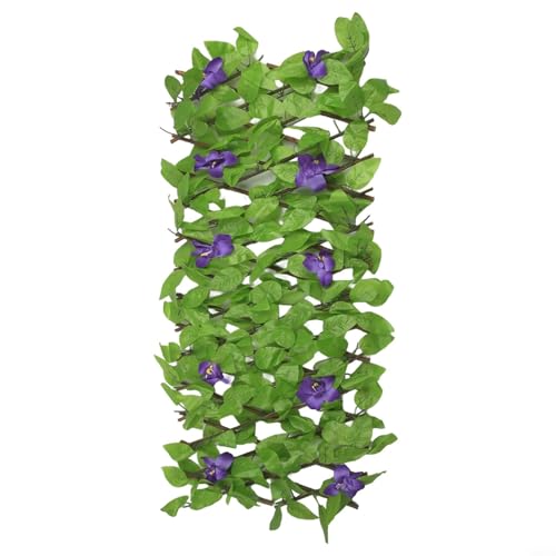 Hoppipola Bordure de jardin extensible avec vigne artificielle, brise-vue télescopique, brise-vue pour balcon et cour, décor fleurs violettes