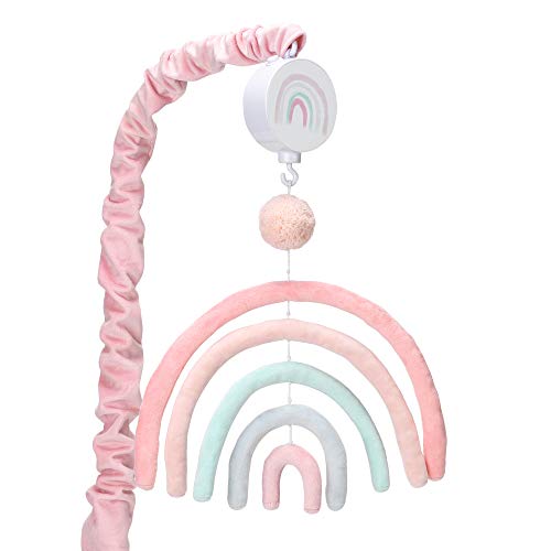 Image of Watercolor Pastel Rainbow/Pom Pom Musical Baby Nursery Crib Mobile
