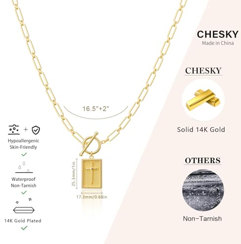 CHESKY Cross Necklace for Women Trendy,14K Dainty Gold Plated Paperclip Charm Necklace for Womens Chunky Cross Pendant Necklace Gold Jewelry Religious Christian Gifts for Christians by CHESKY - Used condition - Image 4