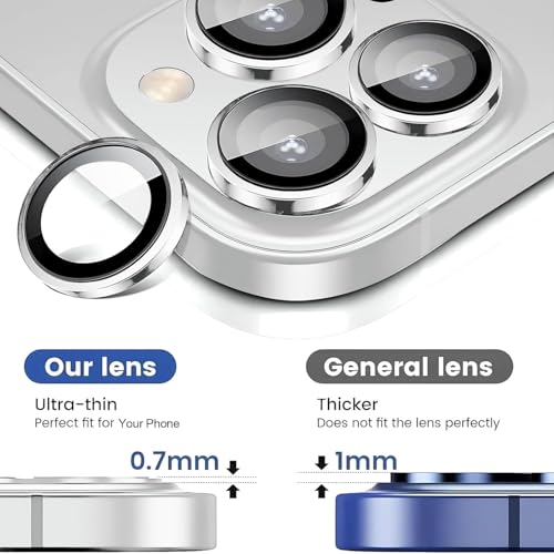Image of PACK OF 2 Camera Lens Protector For IPHONE 16 PRO / 15 PRO / 16 PRO MAX / 15 PRO MAX ( SILVER ) UHD 9H Glass, Anti Drop, Scratch Resistant, Case Friendly, Removable, Waterproof, Heavy Duty Camera Protector.