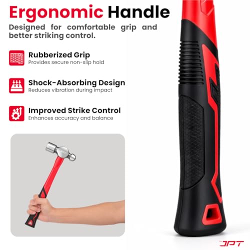 Image of JPT 1 lb Ball Peen Hammer (Ball Pein) | Forged Steel Head with Fiberglass Handle | Heavy Duty Engineering & Workshop Tool