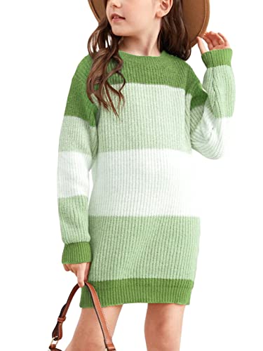 Hestenve Girl's Long-Sleeve Knitted Dress Pullover Long Sweater Bodycon Dresses Winter Christmas Clothes for Kids
