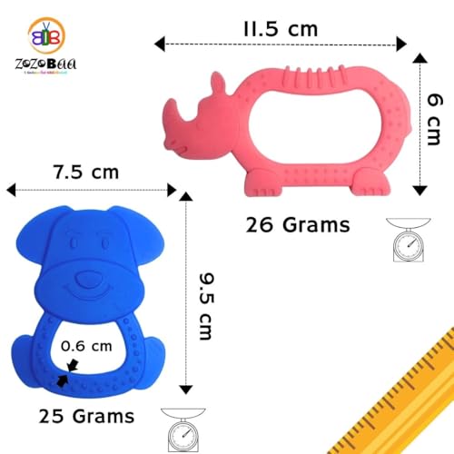 Image of Cute Shape Soft Silicone Teether for Baby Gums, Teething Toys for Babies, BPA Free Pain-Relief Non-Toxic, 100% Food Grade, Soothing Easy to Grasp Chewable - Rhino+Hand+Dog+Rabbit (Pack of 4)