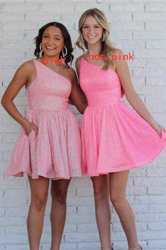 Fu Jiang Sparkly Sequin One Shoulder Homecoming Dresses 2025 for Teens Short Prom Cocktail Dress with Pockets4