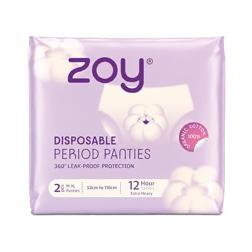 Image of ZOY Disposable Period Panties M-XL for Women | 360 Leak-Proof Protection, High Absorbency (Up to 12 Hours), Breathable & Rash-Free | All-in-One Period Underwear for Heavy Flow, Overnight & Postpartum | Pack of 2