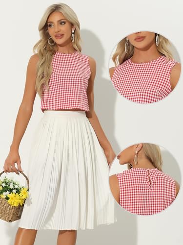 Allegra K GinghamTop for Women's Sleeveless 1950s Vintage Summer Blouse2