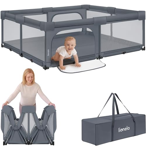 Lionelo Florence XL Easy Fold Kojec dla niemowląt, 180 x 200 cm, składany kojec dla niemowląt, bez montażu, 2 wejścia boczne z zamkiem błyskawicznym, oddychająca siatka, miękkie krawędzie, torba