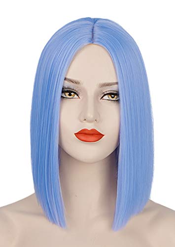 Juziviee Blue Hair Wigs for Women, 12'' Cute Short Blue Bob Hair Wig, Natural Looking Soft Synthetic Full Wigs for Daily Party Cosplay AD015BL
