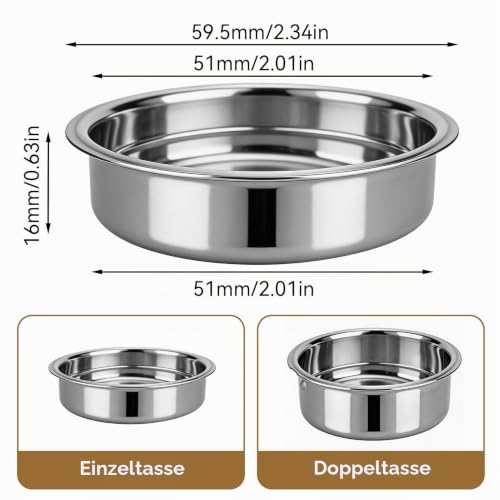 51mm Siebträgerfilterkorb, Edelstahl Wiederverwendbare Kaffeefilter Espressomaschinenzubehör Siebträgerkorb Ersatz(Single Cup) – Ansicht 3