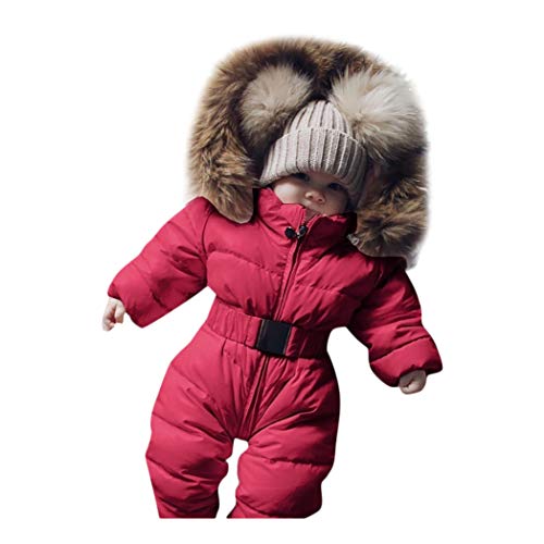 Sameno Infant Toddler Baby Girls Boys Winter Down Snowsuits Romper Jacket Hooded Jumpsuit Warm Thick Coat Outfit (3-6 Months, Rose Red)