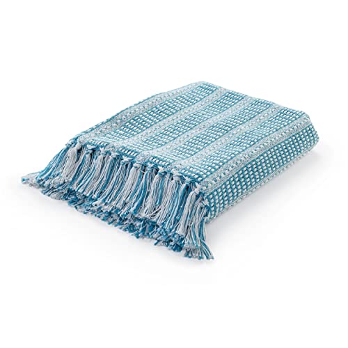 Lr Home Maui Blue Ridgeline Striped Throw Blanket With Fringe #TOP24
