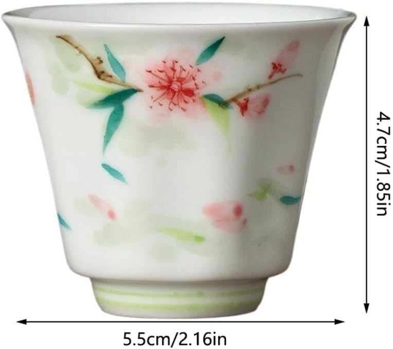 GSOUL Kungfu Tea cup Portable Travel Teacup Ceramic Hand-painted Peach Blossom Host Cup Single Guest Drinking Household Small Tea Cups