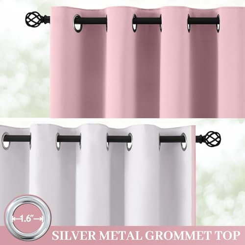 Image of Yakamok Pink 100% Blackout Curtains 63 Inches Long for Bedroom 40 inch Wide | Blackout Curtain Panels for Bedroom, 2 Thick Layers Grommet Top Thermal Insulated Drapes with White Back for Living Room