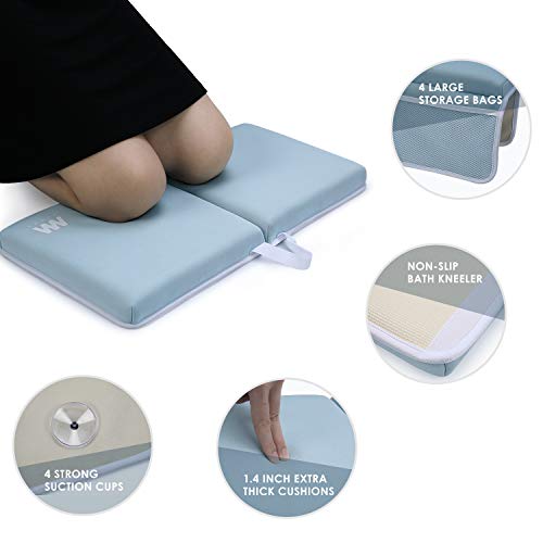 Baby Bath Kneeler and Elbow Rest, 1.5 inch Thick Non-Slip Bottom Kneeling Pad Chushion with 4 Pockets, Mumba Foldable Waterproof Bath Mat, Machine Washable and Hangable, Perfect Shower Gift - Thumbnail 4