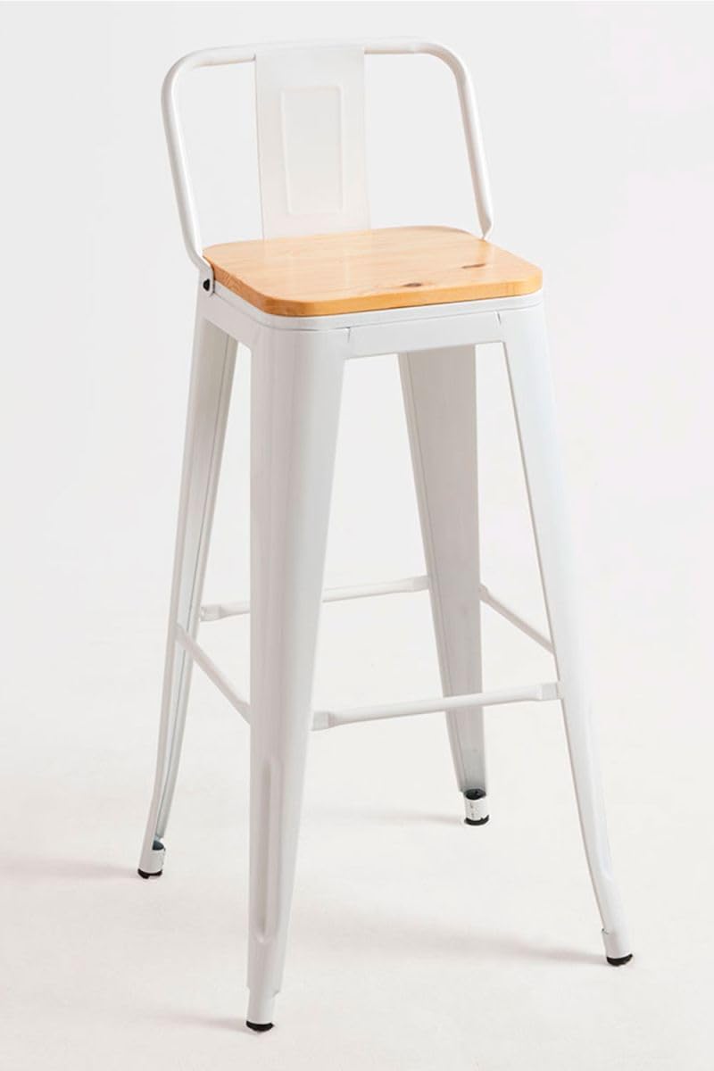 Regalos Miguel - Taburetes Altos - Taburete Torix Respaldo Madera Natural - Blanco
