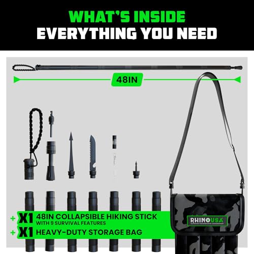 image for Rhino USA Tactical Hiking Stick with Integrated Survival Kit – Essen