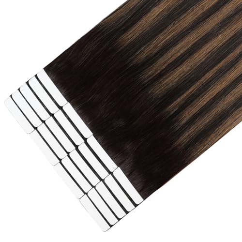 Image of Sixstarhair Tape In Hair Extensions Chocolate Brown Highlighted Caramel Blonde Color Tape In Extensions Ombre Brown Tape Hair Extensions Real Human Hair 50g per Pack 20pcs [P2 /6 /2 16inch]