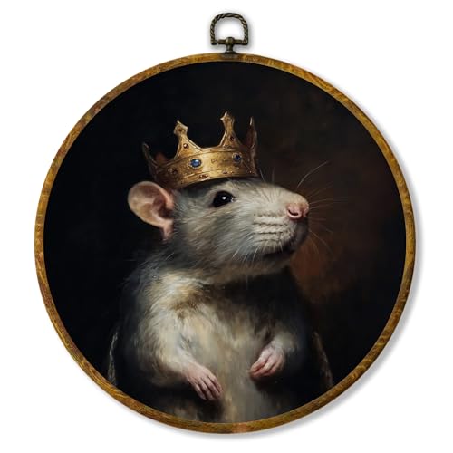 shiviody Vintage Rat King Canvas Wall Art Decor, Gothic Moody Dark Academia Classic Rat Mouse Animal Round Hanging Frame Prints Decorations for Home Bedroom Living Room 10"x10"