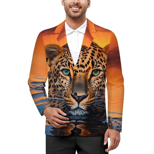 Leopard Water Sunset Men's Casual Blazers Slim Fit Sport Coats Blazer Two Buttons Suit Jacket for Work Party