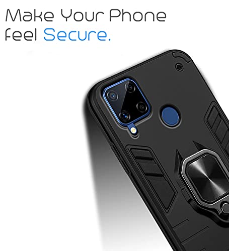 Image of Pikkme D5 Tough Armor Bumper Back Cover Case for Realme C15 |Ring Holder & Kickstand in-Built (Black)