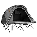 GYMAX Lettino Pieghevole da Campeggio, Brandina Carico di 113/160 kg, Tenda a Doppio Strato, Coppia Finestra, Copertura Antipioggia, Cuscino Gonfiabile, Portatile (2 Posti, Grigio)