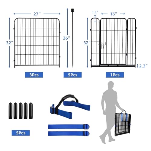 Image of ADAVIN 32 in(H) Garden Fences and Borders,1 Gate+3 Panels Dog Fence Outdoor for Yard, Heavy Duty Iron Metal Animal Barrier Fence, Camping Fence, Flower Garden Fencing,Total 8.9 Ft(L), Black
