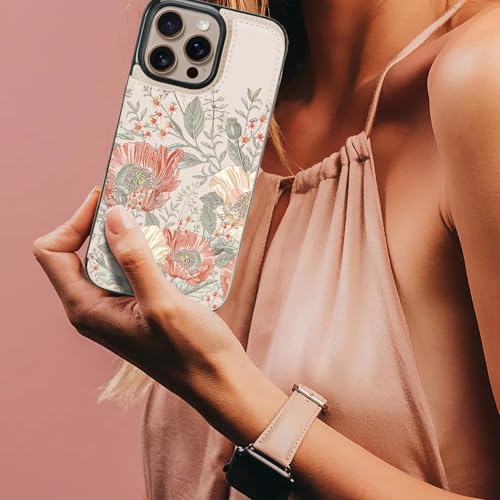Image of uCOLOR for iPhone 13 Pro Max Wallet Case Magsafe with Card Holder Slot【Compatible with MagSafe】 Folio Flip PU Leather RFID Blocking Design (Pink Vintage Flowers, iPhone 13 Pro Max)