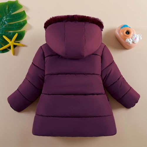 Girls Long Hooded Parka Jacket with Fur Hood, Winter Warm Puffer Coat Padded Windbreaker Overcoat3
