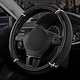 Road Comforts Leather Steering Wheel Cover - Made with PVC Leather - Anti-Slip, Universal Fit 14 1/2 inches to 15 inches - Black