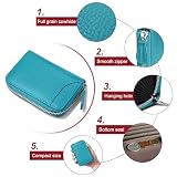 GADIEMKENSD Etui na karty kredytowe, ochrona RFID, skórzany portfel, 14 przegródek, etui na karty z zamkiem błyskawicznym, błękitny, 11 x 7 x 2 cm, Kompaktowy