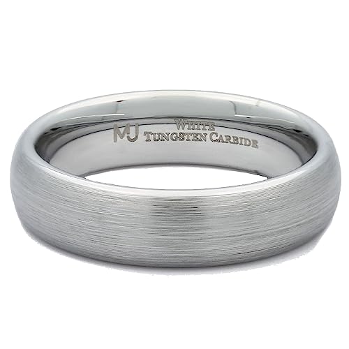 Custom Engraved White Tungsten Carbide 3mm or 6mm Brushed Domed Wedding Ring4