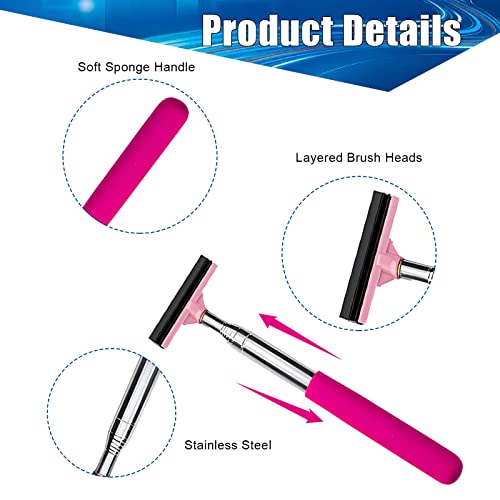 Patonu Car Rearview Mirror Wiper, Telescopic Bracket Manual Auto Mirror Squeegee Cleaner,38.6 Inch Car Glass Removal Rain Defogging Wiper,Long Handle Car Cleaning Tool,Pink #TOP4