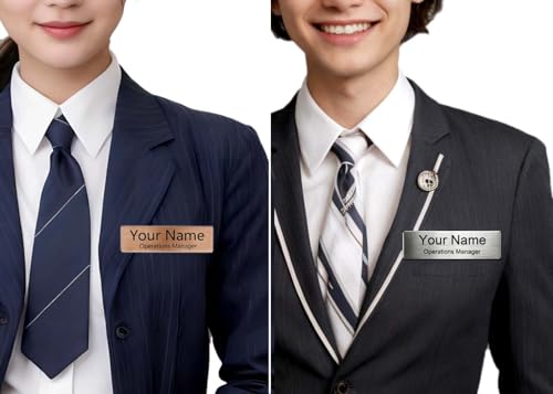 Custom Engraved Name Tag Badges Buttons with Logo Personalized Stainless Steel Identification with Pin or Magnetic Clip Metal ID Name Tip pin(0.8x2.8in,mag)