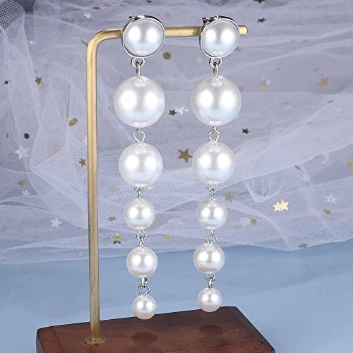CASSIECA 5 Pairs Clip on Earrings for Women Girls Drop Earrings Fashion Long Tassel Earrings Statement Rhinestone Pearl CZ Dangle Earrings Non Pierced Ears Chain Earrings Set Jewelry for Wedding Prom