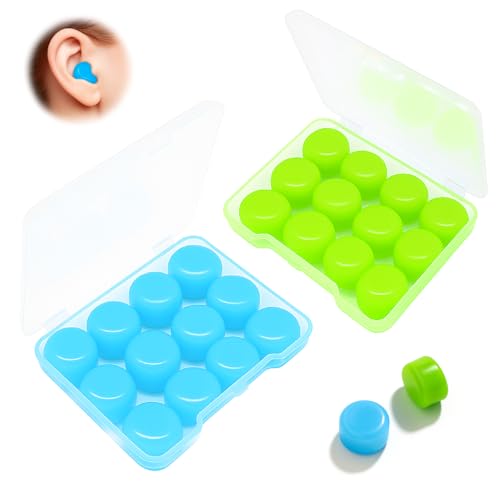 24 tapones para los oídos para dormir, para nadar | tapones de silicona contra el ruido, moldeables y reutilizables (12 azules, 12 verdes) – para oficina, tren, concierto y viaje en avión – hipoaler