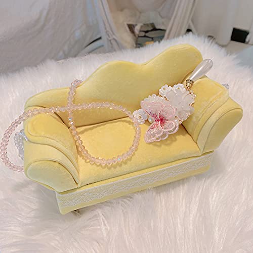 Shamjina Romantic European Style Jewelry Box Organizer Display Storage Case Furniture Model For Rings Bracelet Bedroom, Sofa Cream Yellow #TOP3