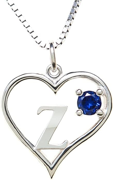 Sterling Silver Heart and Letter A-Z Personalized Birthstone Necklace with 18