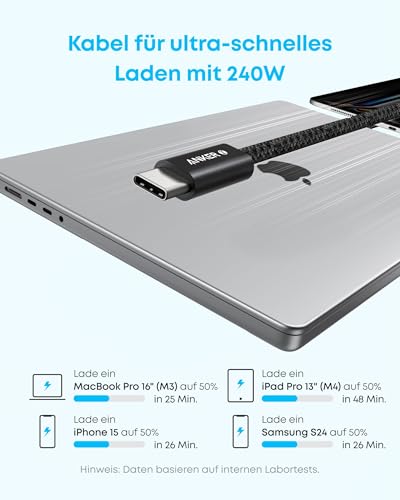 Anker 240W USB C Kabel, [2 Stück 1,8m] PD 3.1 Schnellladekabel USB C auf USB C Kabel, USB C Ladekabel für iPhone 17 Pro Max/iPhone Air/16/15 Serie, Samsung Galaxy S26/S25, MacBook Pro/Air, iPad Pro