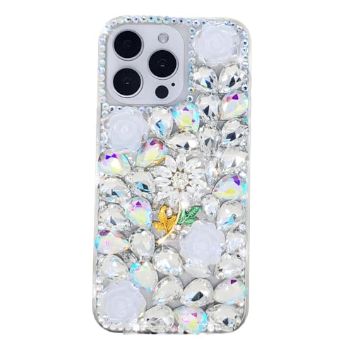 Ymyhyuxi Fundas para Samsung Galaxy A70 con diamantes de imitación en 3D de lujo con purpurina y girasoles (blanco)