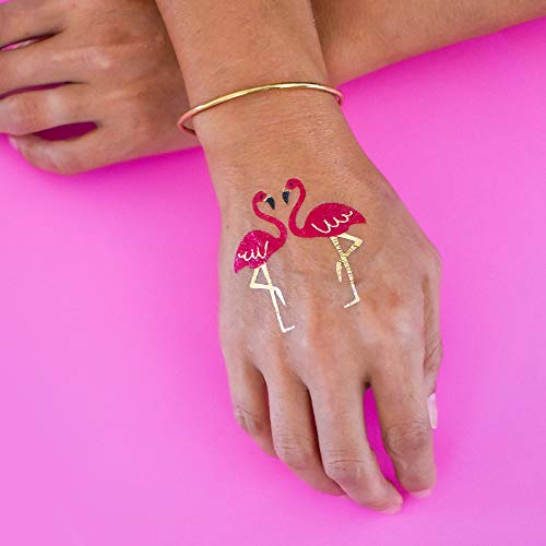 Flamingo Set Of 25 Premium Waterproof Pink And Metallic Gold Temporary Jewelry Foil Flash Tattoos- Flamingo Tattoo, Tropical Party, Luau, Kids Tattoo, Party Favors, Party Supplies, Beach #TOP2