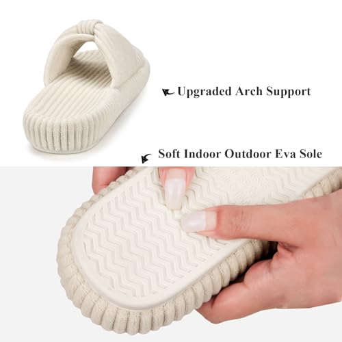 Image of BUNYISCN Slippers for Women Memory Foam Women's Orthopedic Arch Support Open Toe House Bedroom Corduroy Bow Crossbands Slide House Slippers