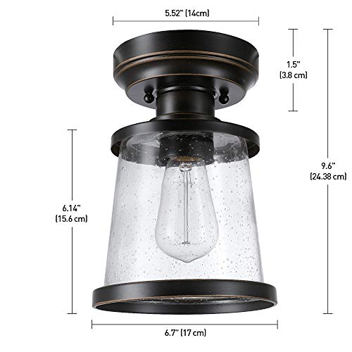 Globe Electric 44301 Charlie 1-Light Outdoor/Indoor Semi-Flush Mount Ceiling Light, Oil Rubbed Bronze, Clear Seeded Glass Shade #TOP2