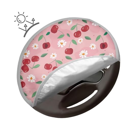 Image of Cherry Print Steering Wheel Cover Protector Block UV Rays Cool Anti Heat Automotive Steering Wheel Heat Shield Cover Car Interior Accessories for Car Truck SUV