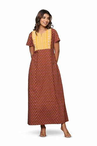 Image of NIHSAMAH Cotton Nighty for Women - Printed Stylish Night Gown, Comfortable Sleepwear Long Nightwear, Maxi